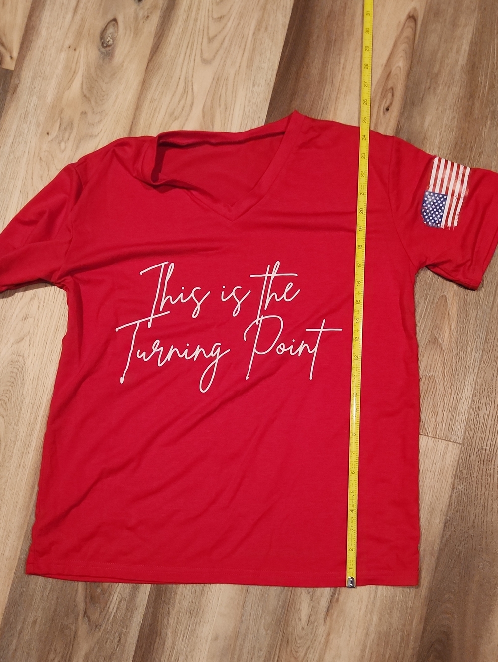Red Kids' V-Neck Tee with "This is the Turning Point" Script